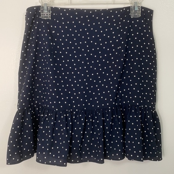 LOFT Navy Polka Dot Ruffle Wrap Skirt Size 6 - Picture 4 of 8